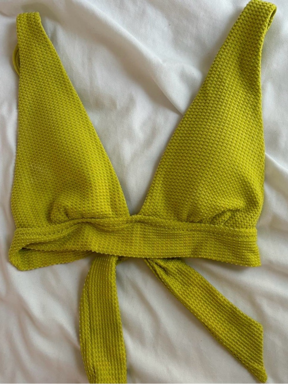 Textured Lime Green Tie-Back Bikini Top